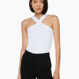 ARITZIA BABATON Sculpt Knit Criss Cross Halter Tank – White - XL